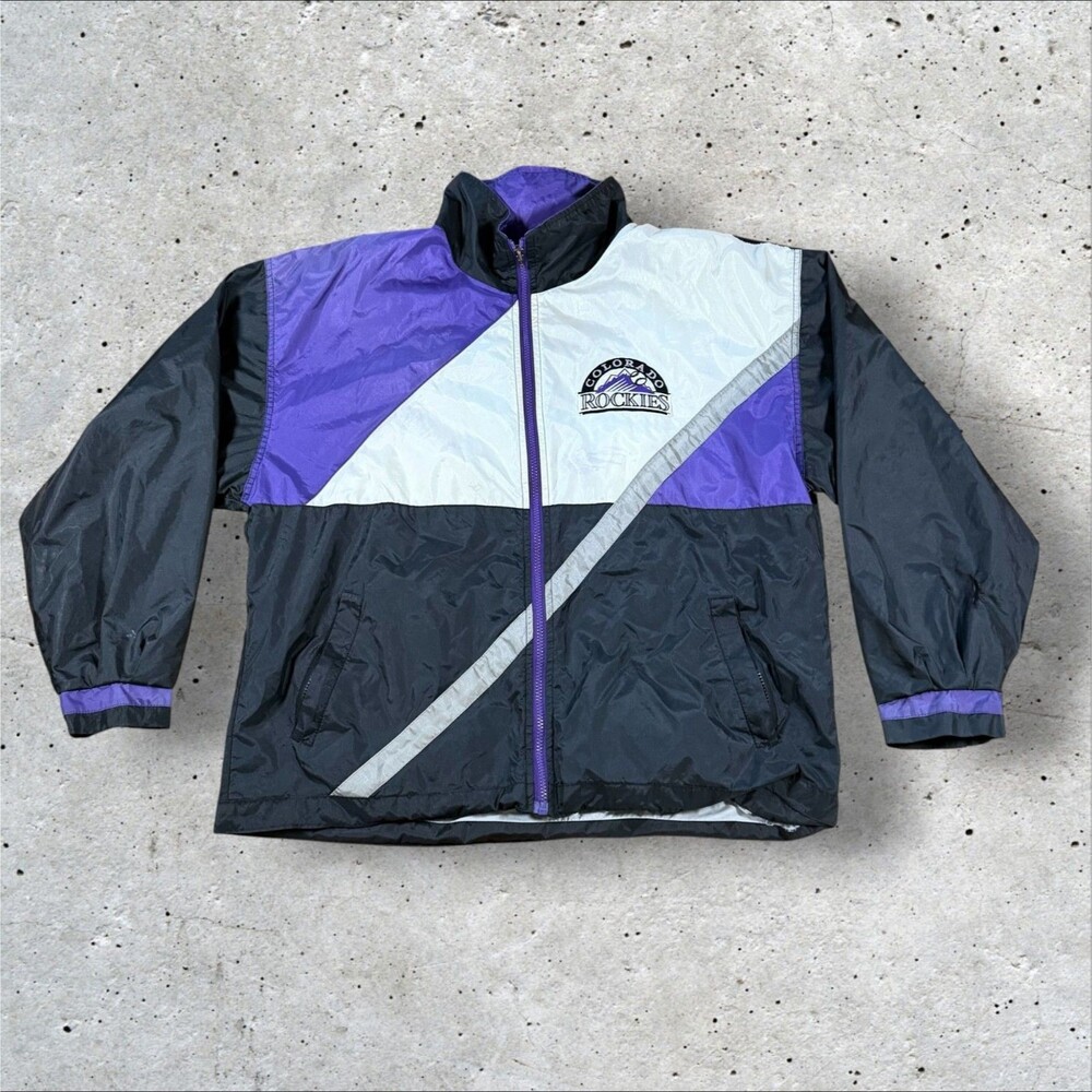 Vintage Colorado Rockies Windbreaker Jacket Medium Fans Gear MLB Purple Black